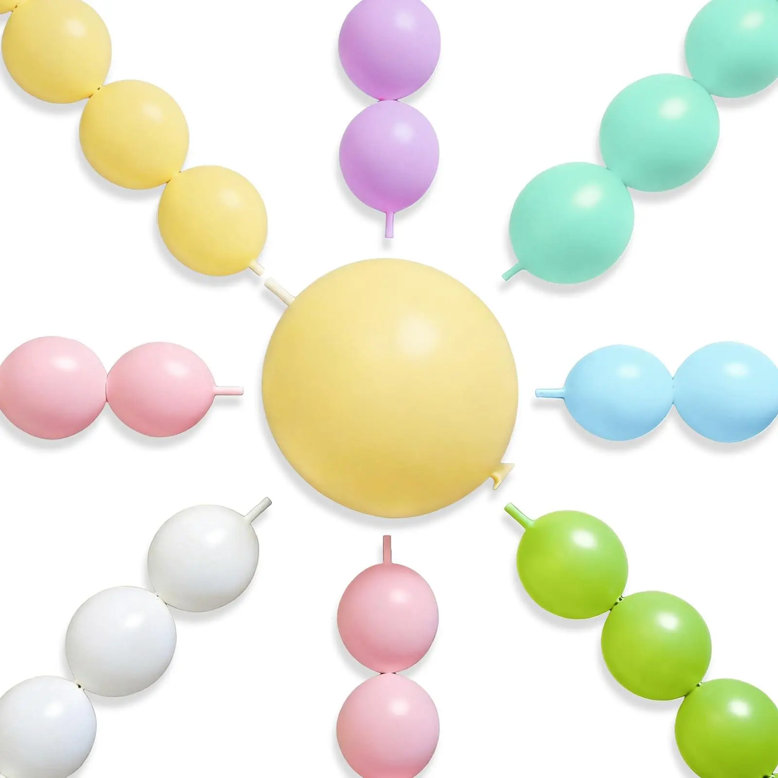 PartyWoo 100 Pcs 12-Inch Pastel Linking Balloons, Di(2-ethylhexyl)phthalate (DEHP)-Free Helium-Compatible for Balloon Arch Backdrop, Wedding, Baby Shower Party Decorations