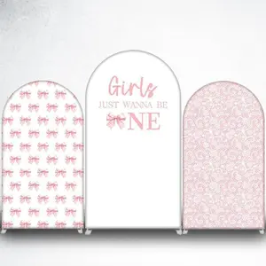 15-day 2D Flat Delivery Pink Bow Pattern Arch Backdrop Cover for Coquette Baby Shower and Party