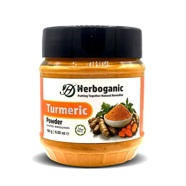 Herboganic Turmeric Powder 6.5 oz - Hand Ground Natural Turmeric Spice for Cooking, Golden Milk & Tea