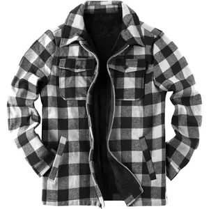PASLTER Mens Fleece Jacket Sherpa Lined Zip Up Buffalo Plaid Flannel Coat Casual Long Sleeve Warm Fall Winter Outwear Menswear Tops