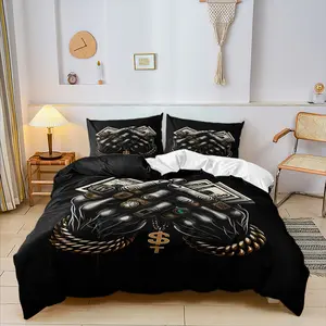 Fist and Money Pattern Printed Duvet Cover Set, 2/3 Pcs,Includes 1 Count Duvet Cover & 1/2 Pillowcase without Filler,Hip-hop style design,Suitable for gifting or personal use,Ideal for home bedrooms and hotels.