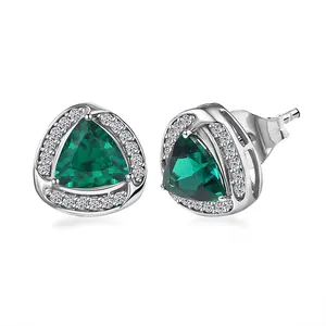 AAA Luxuriant Lab Grown Emerald and G-H SI Lab Grown Diamond 2.30 ctw Earrings in 10K White Gold Christmas Gifts