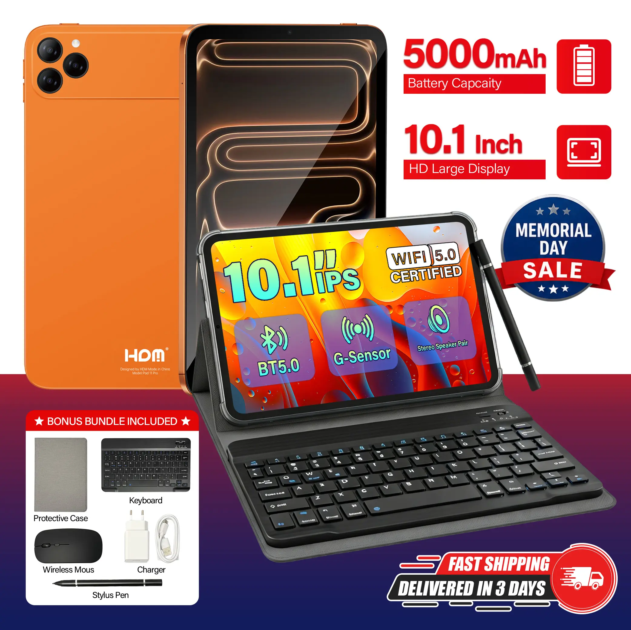 2026 Android Tablet (10.1” Touch Display, 8+256GB, Keyboard-Mouse-Stylus Bundle) – Tech Essential with Manufacturer Warranty for Work & Streaming, Manufacturer Warrenty