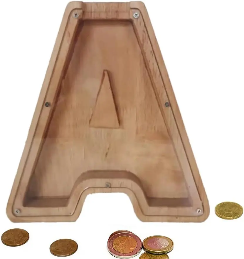 Wooden Money Bank Personalized Letters Coin Bank Text Engraved Money Box Wooden Coin Bank ​Gift for Kids Christmas Birthday Gift Home Decoration