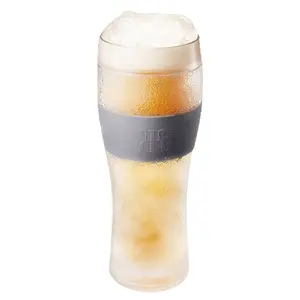 Unbreakable Double Wall Insulated Freezable Beer Glasses - SINGLE - Large 12 oz Reusable Pilsner Shatterproof Tritan Glass, Upside Down Bottle Design, Pub Mug, For Beer Lover, Picnic Indoor & Outdoor