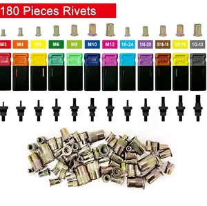 180PCS Rivet Nut Assortment Kit | M3–M12 Threaded Inserts with Mandrels | Heavy-Duty Rivnuts Set