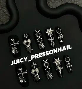 Black Matte metal material decorationflame press-on HAND-MADE  nail ;long coffin  ballet nail coffin nail INS nail for everyone as gift or beauty