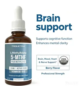 Triquetra Organic Kids Methylfolate + Methyl B12 Cofactor Liquid Supplement - Organic Berry Flavor, 5-MTHF Form, Adjustable Dosing, Herbal Wellness Aid for Mood & Cognition Support