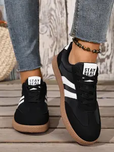 Women's Spring Autumn New Style PU Textile Sneakers, Retro Fashion Breathable Comfort Casual Shoes, Thick Sole Anti-Slip Lightweight, Stylish Sneaker