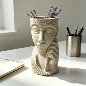 Vintage Greek Style Resin Sculpture Planter, Desktop Plant Decorative Vase, Home Office Universal Use, Portrait Sculpture Flower Pot, Indoor Plant Holder