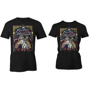 Bones Coffee Company | Electric Unicorn Graphic T-Shirt for Men and Women Black Cotton Blend Tee