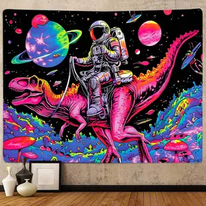 Funny Space Astronaut Dinosaur Tapestry for Bedroom, Cool Trippy Universe Planet Art Tapestries Wall Hanging College Dorm Boys Living Room Decor for Men