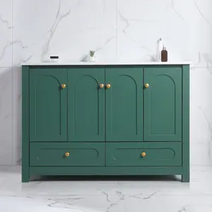 48" Green Bathroom Vanity with Ceramic Sink Combo, Abundant Storage Cabinet -4 Soft close doors and 2drawers