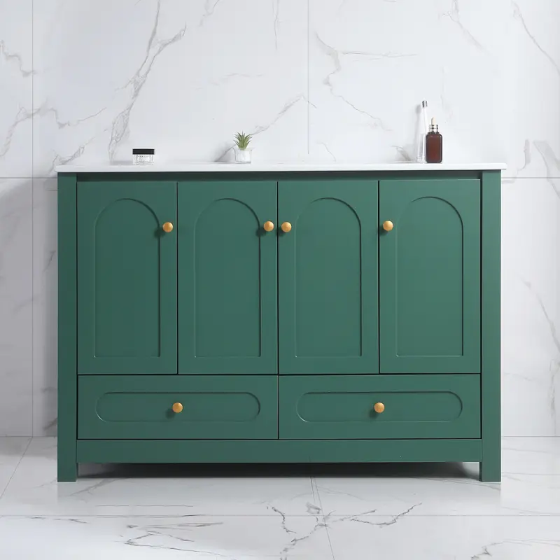 48" Green Bathroom Vanity with Ceramic Sink Combo, Abundant Storage Cabinet -4 Soft close doors and 2drawers
