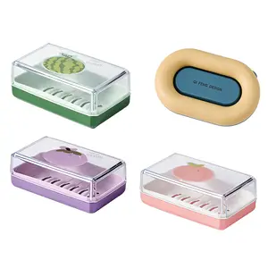 4Pcs Pack Plastic Soap Dish with Double Layer Draining Design, Soap Container & Sponge Holder with Water Tray, Keeps Surface Dry and Easy to Clean, Ideal Soap Holder for Bathroom, Shower and Kitchen
