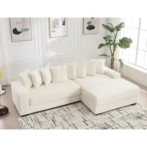 Modular Oversized Two-Piece Couches, L Shaped Sofa, Corduroy, Right Chaise Daybed,with Armrests,Eight Throw Pillows,Corner Sofa,Easy To Assemble