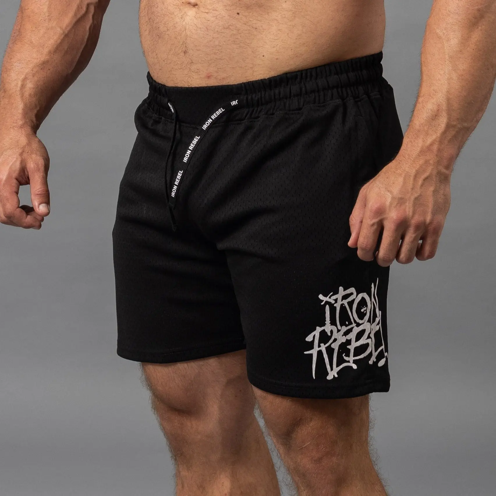 Graffiti Mesh Shorts (Black), Workout shorts, Gym, 