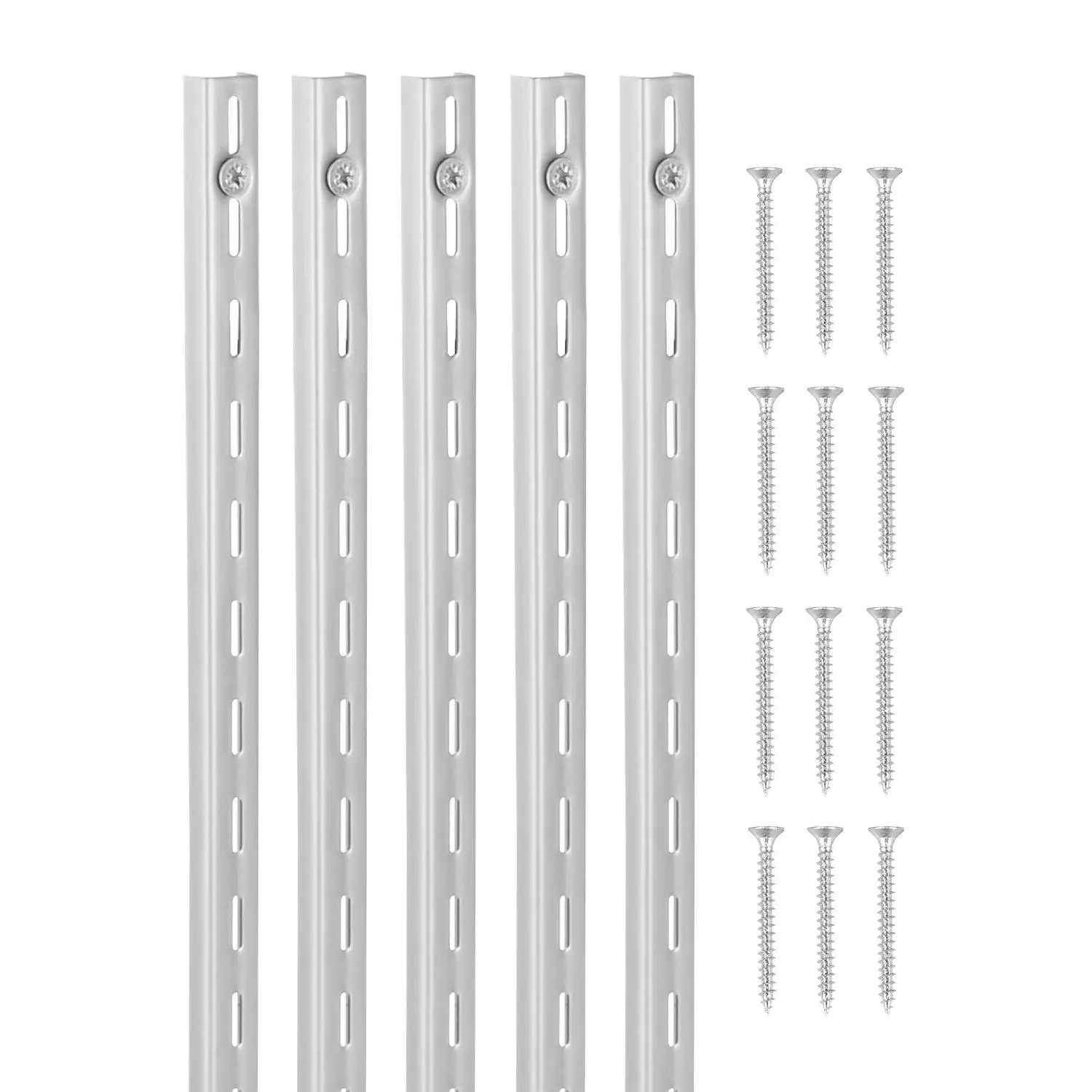 【DealsForYouDays】VEVOR 10-Pcs Steel Metal Shelf Pilasters, 39-in Single Slot Adjustable Upright Wall Shelving Rails, Heavy-Duty Support System, 40 Screws Included, for Bedroom Office Organization, Silver
