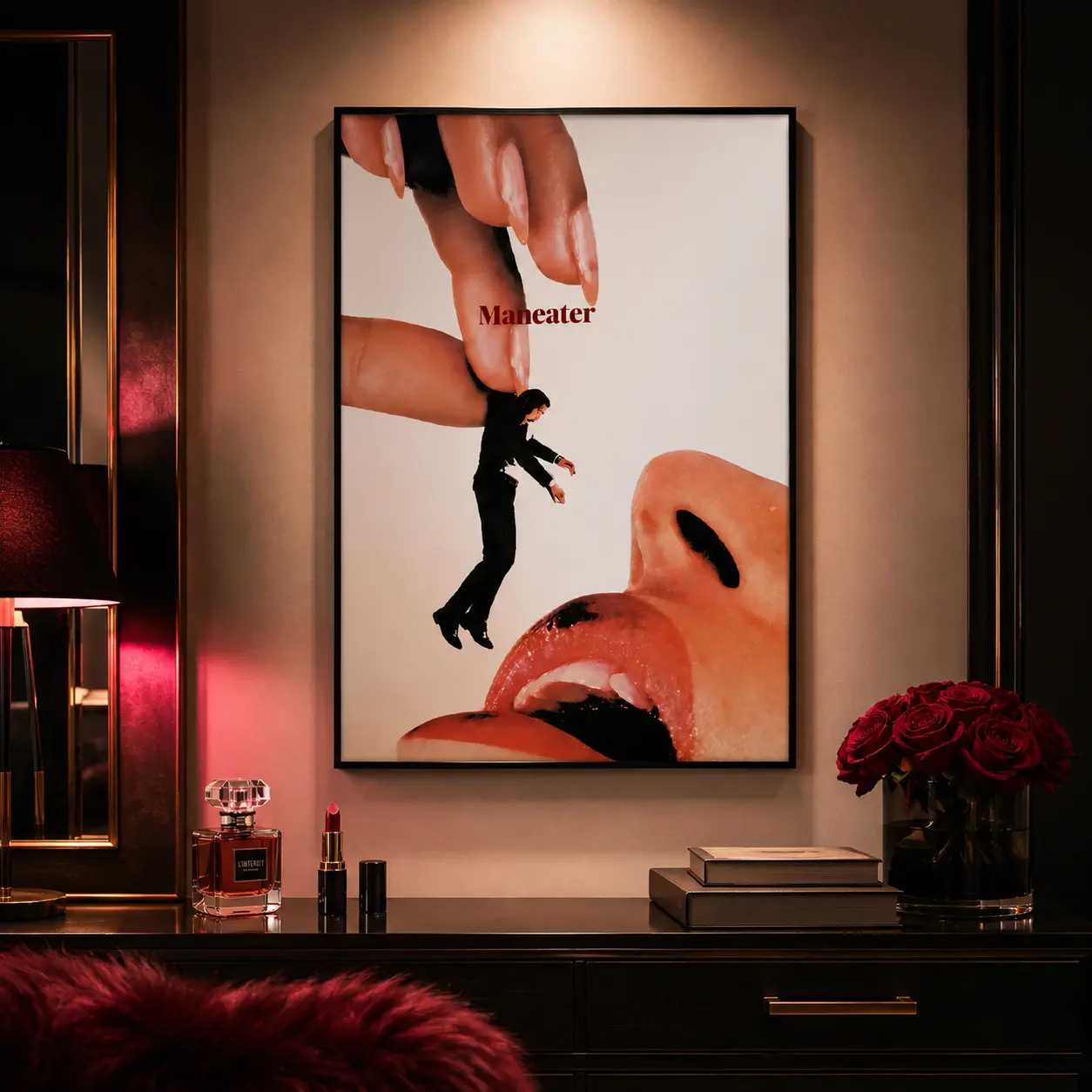 Aesthetic Feminine Wall Decor Maneater Surrealist Collage Picture Display Vintage Magazine Editorial Graphic Artwork for Bedroom Apartment