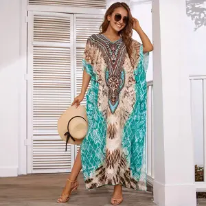 Boho Print Caftan Maxi Dress - Oversized Beach Cover Up for Summer Vacation & Casual Wear| Flattering for Most Body Types