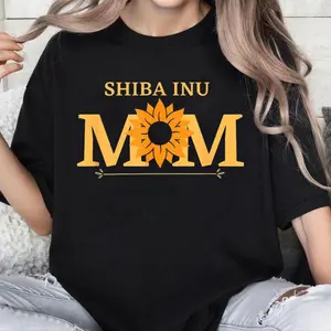 100% Cotton Shiba Inu Mom  Dog Mom with Sunflower T-Shirt