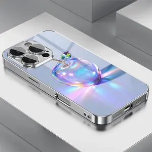New Deluxe iridescent crystal translucent Apple pattern phone case for iPhone 17Promax-11Promax/xr/x/7plus/7 high definition glass case with lens protector