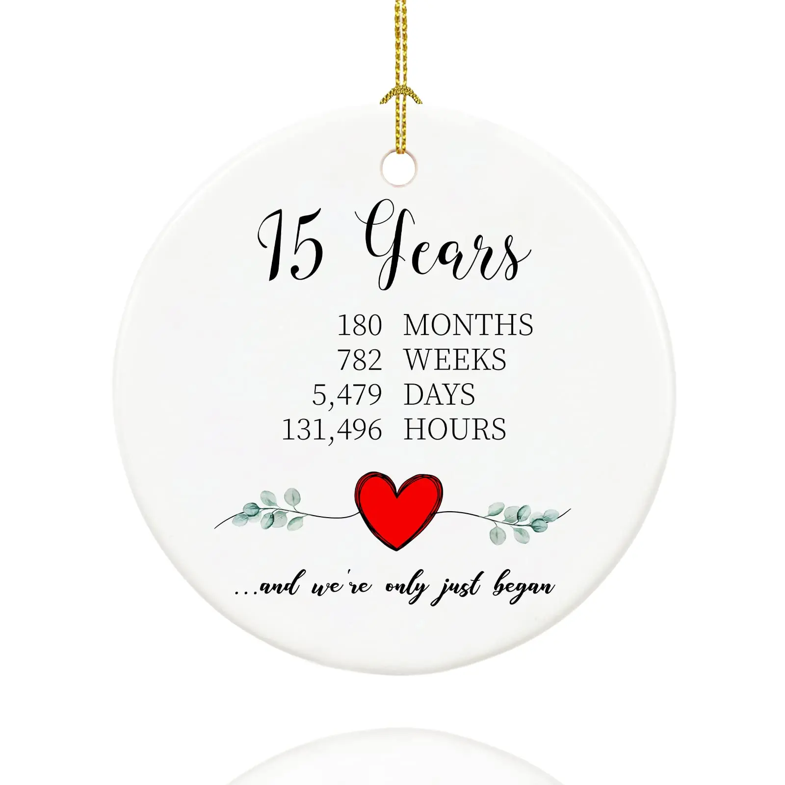 15 Year Anniversary Ornament Gifts For Her Him Couple  Wedding 15th Ceramic Keepsake Christmas Ornaments With Ribbon And Box
