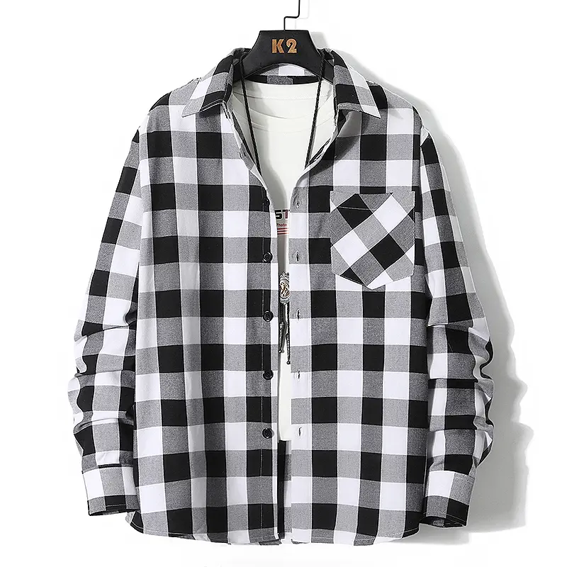 Men's Classic Plaid Fitted Soft Long Sleeve Button Down Overshirt - Casual Everyday Wear, Lightweight Fabric, Chest Pockets, Menswear, Street, Vintage, Checkered Aesthetic, Thanksgiving, Fashion