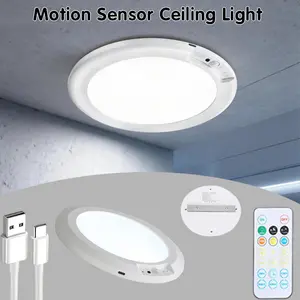 Set of 2 Rechargeable Motion Sensor Ceiling Light with Remote Magnetic Wireless Battery Powered for Closet Shower Stairs Shed Hallway Porch Patio Easy Install 5000mAh Long Battery Life 3000K 4000K 6000K Color Options