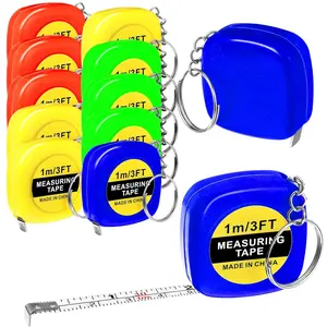 12 Pieces Tape Measure Keychains, 2 Inch Functional Small Tape Measures Keychains with Stable Slide Lock Pocket for Birthday Party Favors Gift Bag Fillers Prize 1m 3 Ft 4 Colors