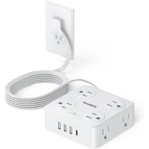 6.5Ft Power Strip with Surge Protector, 8 Outlets 4 USB Ports Extension Cord, Flat Plug  Station for  Office Desk & College Dorm Essentials, White