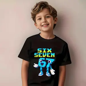 Cartoon Fun Number 67 Kids T-Shirt, Funny Graphic Tees, Birthday Party, Birthday Gift, Short Sleeve, Clothing, Casual Wear
