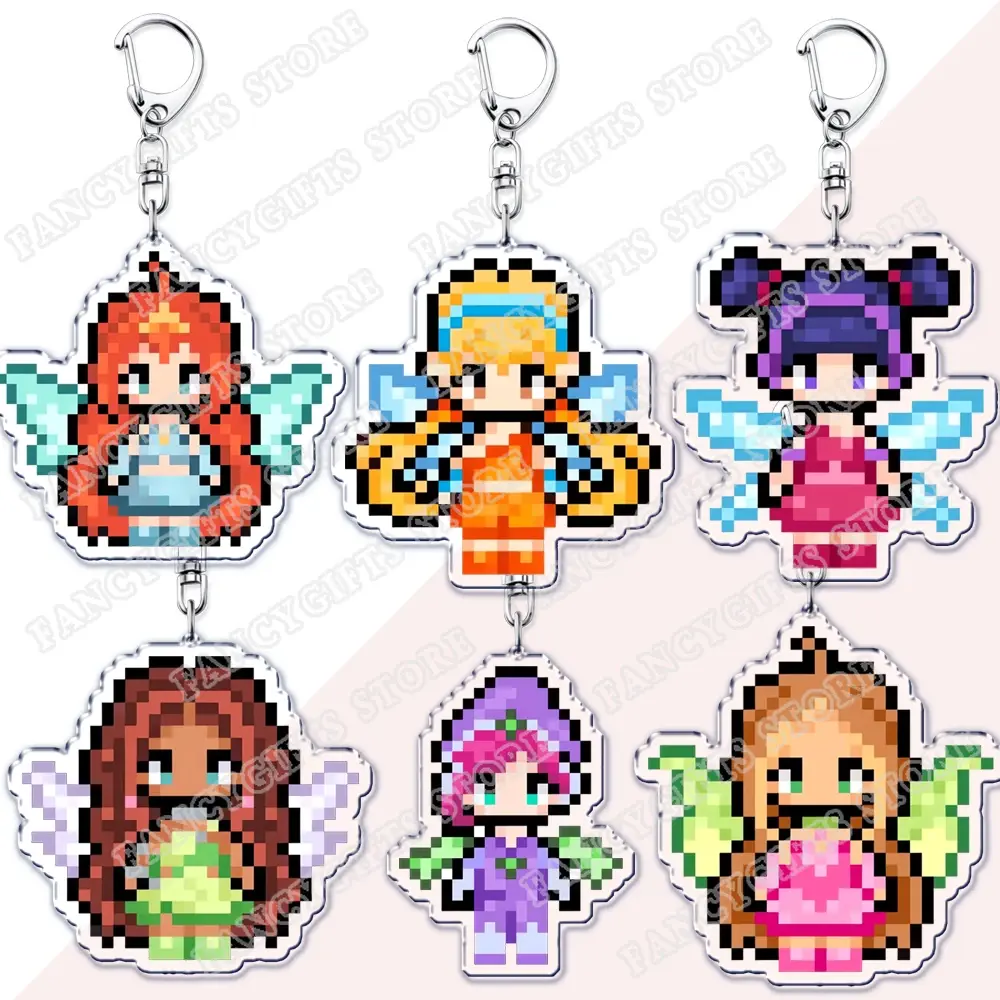 Winx Club Pixel Fairy Keychain, accessory for bags, Stella Musa Tecna fairy bag charm, magical keychain for girls, jewelry, gifts for magic fairy fans
