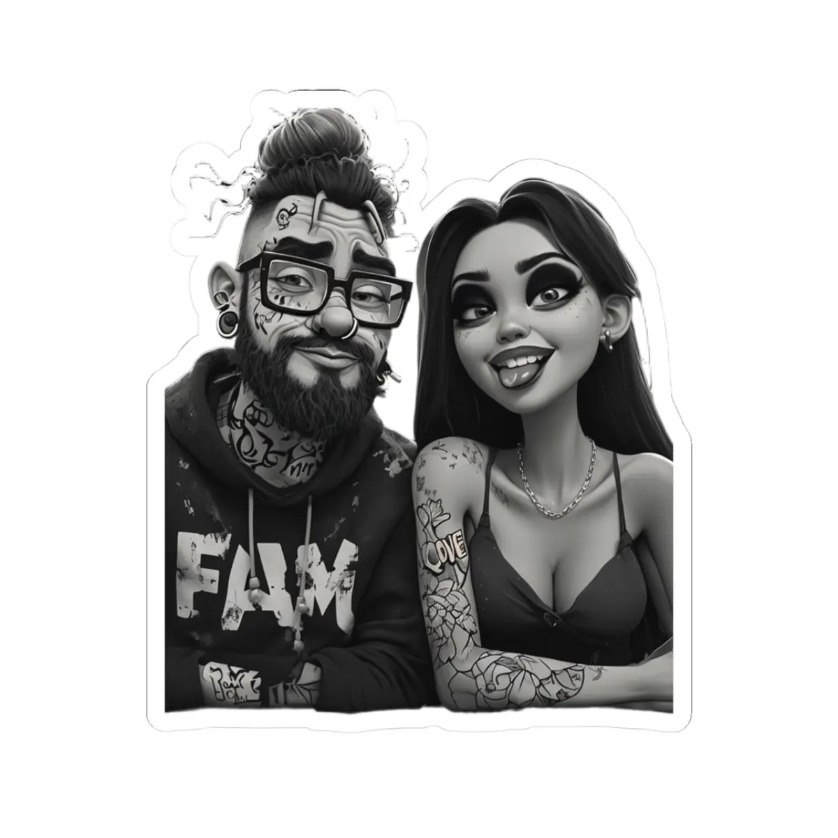 Couple Kiss-Cut Stickers - Trendy, Tattoo-Inspired Art for Laptops, Phone Cases, Scrapbooking, Gifts, Wall Decor