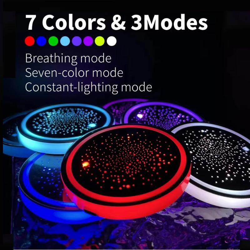1PCS/2PCS/4PCS LED Cup Holder Lights for Car, Rechargeable 7 Color-Changing Light Up Cup Holder Insert Coasters, Car Accessories for Teens