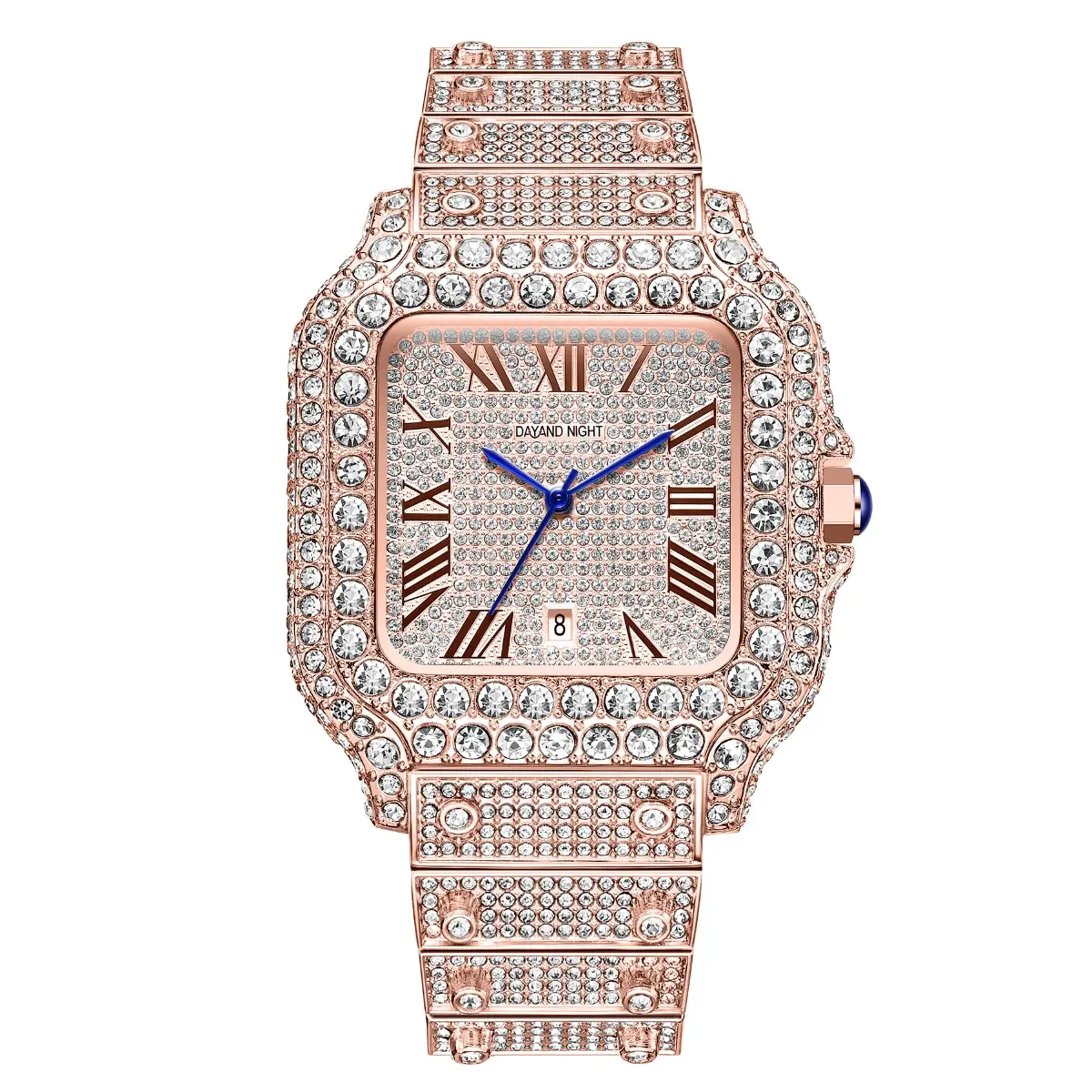 Rose Gold – White Diamonds – Black Roman Numerals
