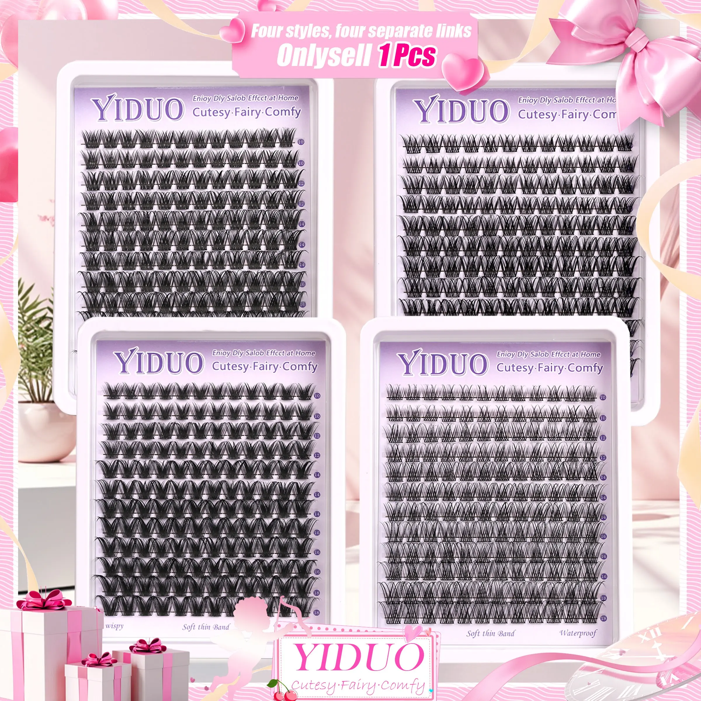 YIDUO Lash Clusters, Wispy High Quality Eyelash Extensions 10-18mm Individual False Eyelashes DIY Cluster Lashes, Lightweight Soft Comfortable Thin-Band Dramatic Eyelash Clusters, Makeup, DIY Volume Eyelashes