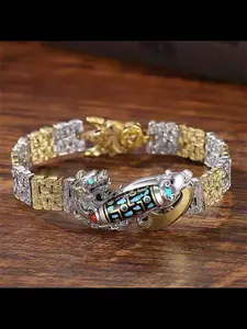 Men's Turquoise Bead Rotating Pi Xiu Bracelet, Vintage Leather Design, Unique Simple Style, Trendy Men's Accessory