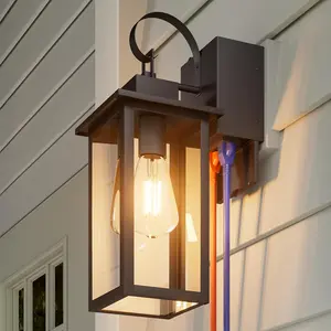 LEONLITE 16 Inch Outdoor Wall Lantern with GFCI Outlets, Dusk to Dawn Waterproof Wall Lights, Pack of 2