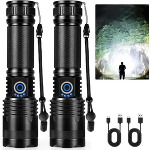 2 Pack Rechargeable Flashlights  High Lumens -  Super Bright 12 Hours Long Life LED Flashlight with 5 Modes, High Powered Flash Light for Home, Outdoor