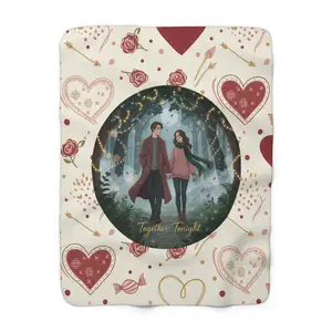 Romantic Couples Illustration Sherpa Blanket | 'Together Tonight' Heart Pattern