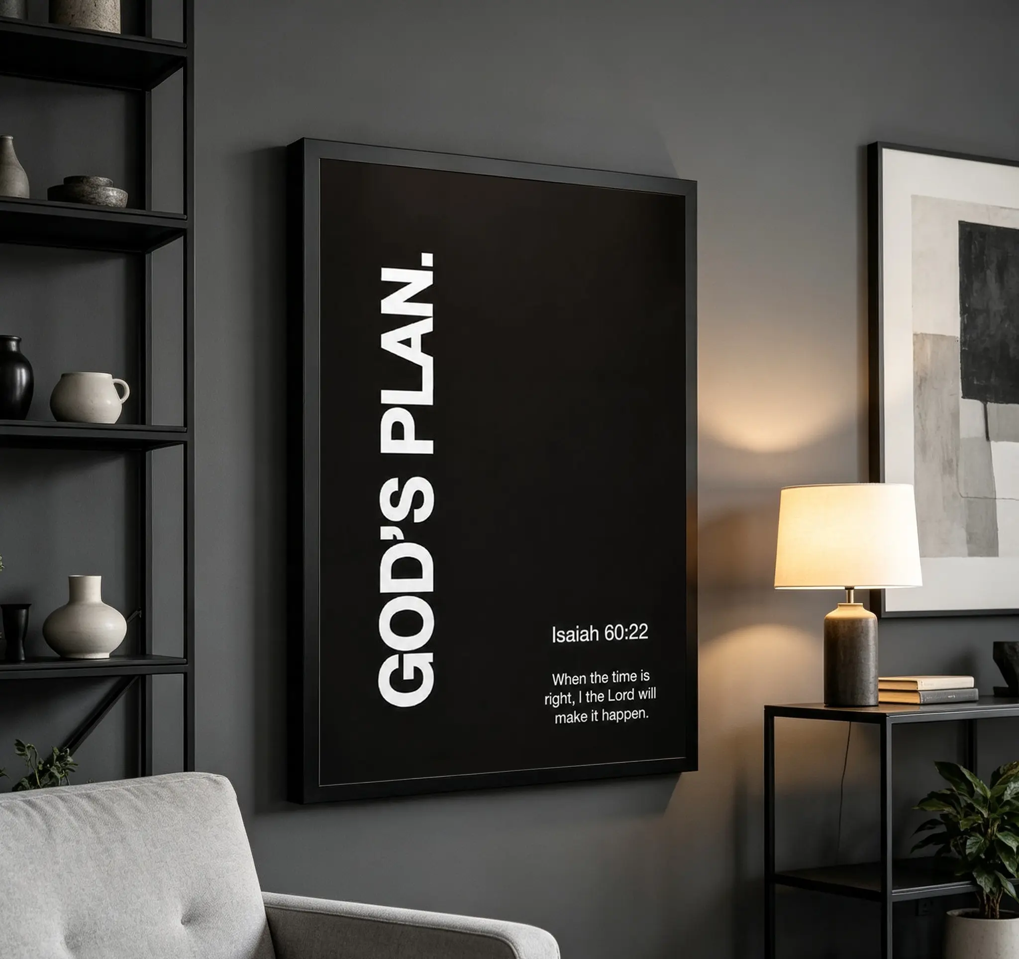 God's Plan Isaiah 60:22 Bible Verse Minimalist Black Background Canvas Poster, Christian Scripture Wall Art, Faith-Based Home Decor for Living Room & Prayer Room, Uplifting Gift for Christian Believers
