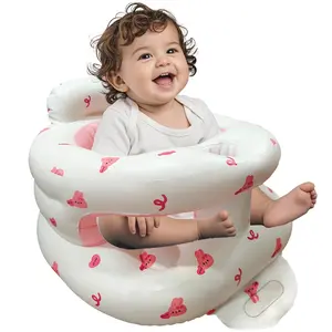 Inflatable Baby Floor Seat with Fence & Built-in Air Pump, 3-36 Months, Portable for Home Travel, Pink Rabbit Design, Adjustable Backrest, Safety Cushion, Lightweight Inflatable Chair for Toddlers Inf