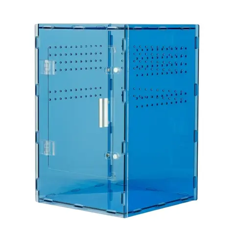 MonsterBox 8x8x12 Deluxe Acrylic Jumping Spider Enclosure - Cyberpunk Blue High Wall Terrarium with Top Mesh Screen, Escape-Proof Magnetic Door & 3mm Micro Vents for Tarantula, Mantis & Pets