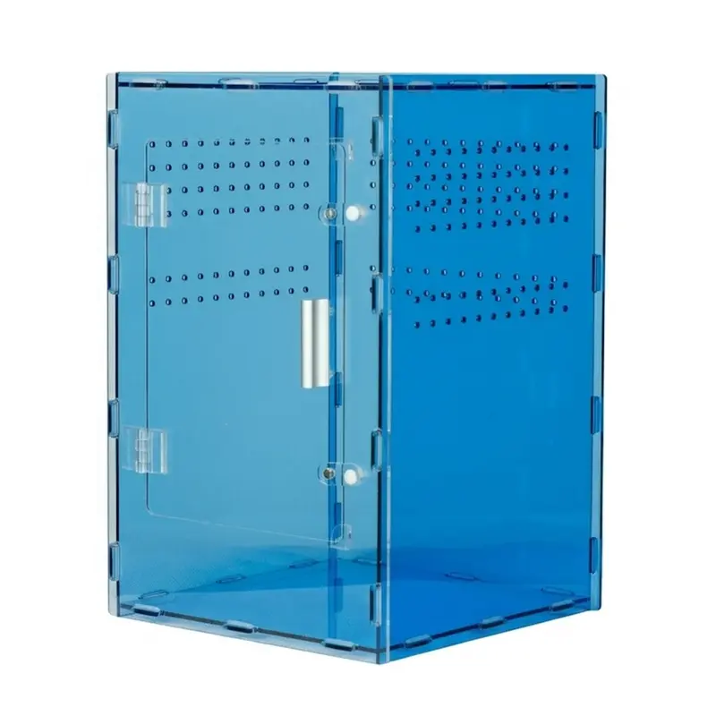 MonsterBox 8x8x12 Deluxe Acrylic Jumping Spider Enclosure - Cyberpunk Blue High Wall Terrarium with Top Mesh Screen, Escape-Proof Magnetic Door & 3mm Micro Vents for Tarantula, Mantis & Pets