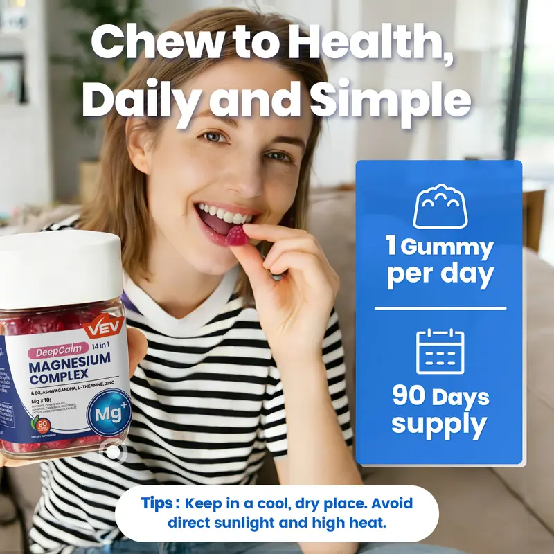 VEV DeepCalm 14-in-1 Magnesium Complex Gummies, Blended Supplement - Ashwagandha, L-Theanine, D3 & Zinc, Daily Health Bundle, 90 Count 5
