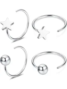 2 Pairs of 925 Sterling Silver Half Hoop Earrings Female Half Hoop Earrings Earrings Set Stars Opal Cubic Zirconia Hoop Huggie Cartilage Earrings Embrace Small Hoop Earrings.