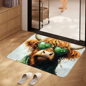 Funny Sunglasses Cow Bathroom Mat, Plush Texture Design, Non-Slip Absorbent Rug, Kitchen Bedroom Doorway, Soft Comfortable, 0.8cm Thickness