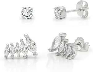925 Sterling Silver CZ Ear Crawler & Solitaire Stud Earring Set
