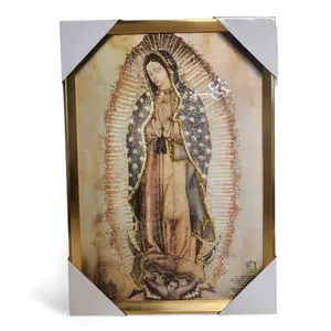 Virgen De Guadalupe  18"x25" Gold-Tone F609-M Frame Cuadro Artwork with Detailed Framing and Intricate Design Elements Decoration Wall Our Lady Of Guadalupe Religious art image, home decor, wall decor, church events, gifts